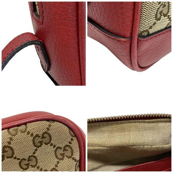 Auth GUCCI Bree/GG Beige Brown Red Jacquard Leather Shoulder Bag - Picture 11 of 14